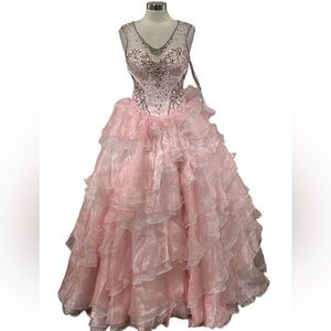 Mary’s Bridals Princess Cotton Candy Pink Embellished Gown with Organza Ruffles
